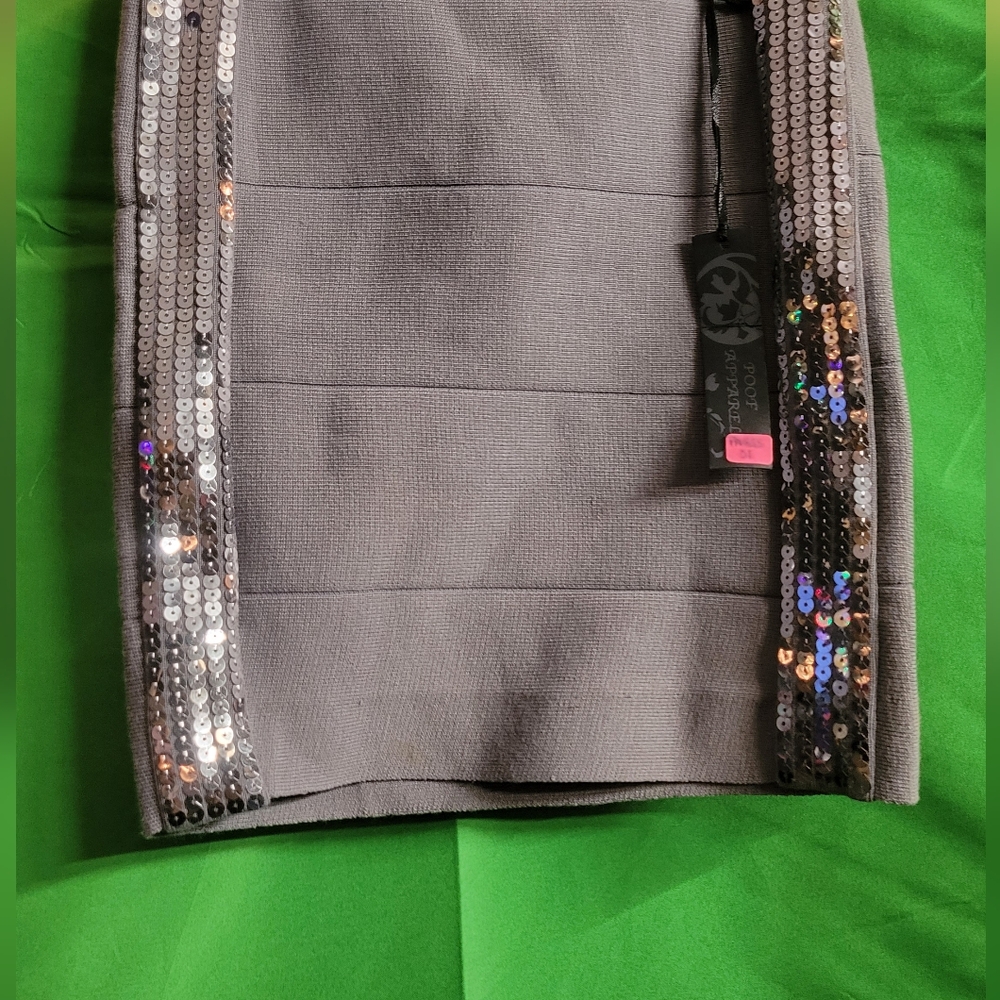 Gray Sequin-Trimmed Skirt
